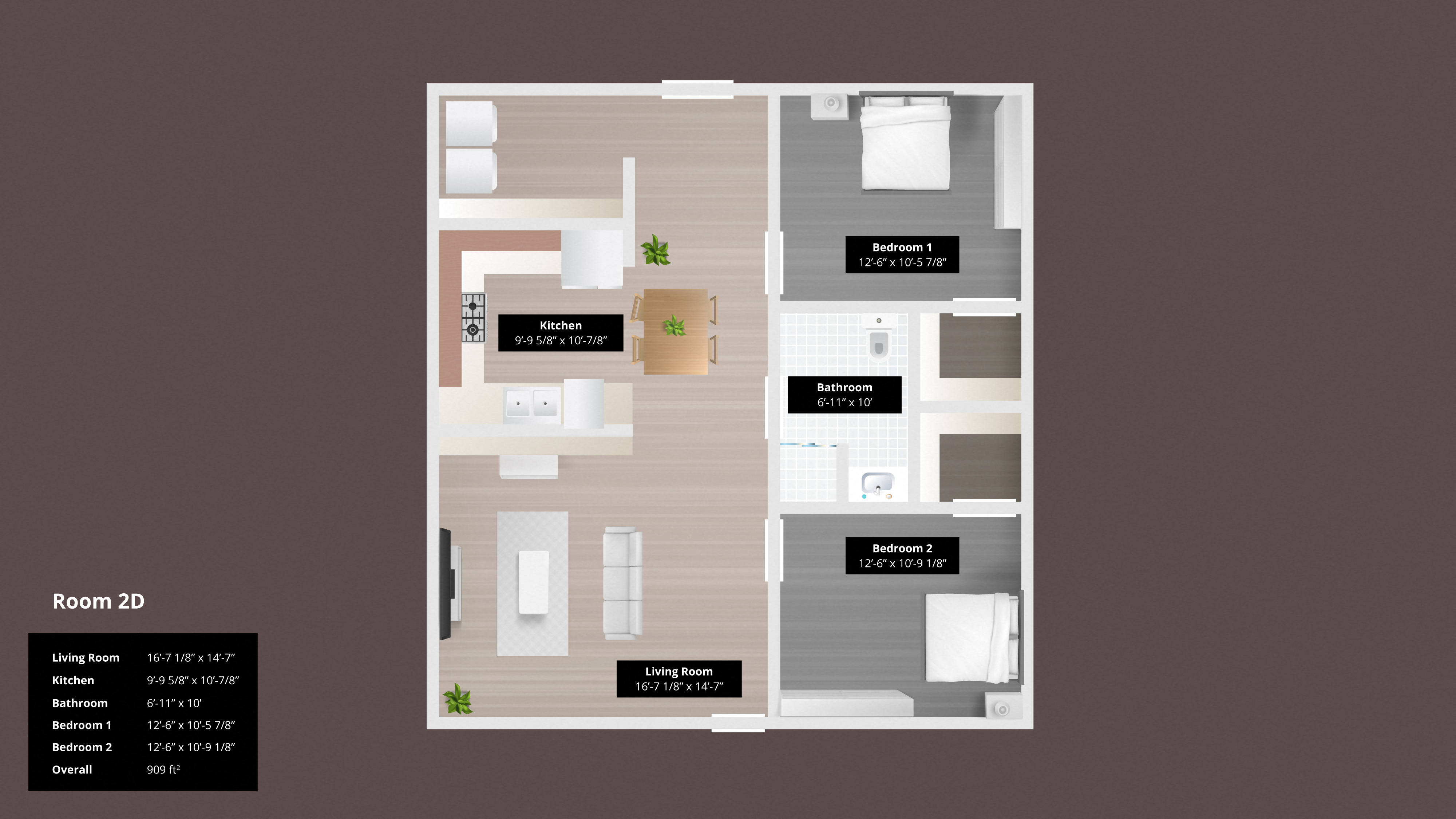 Floor plan for 2 beds, 2 baths, 1203 sqft